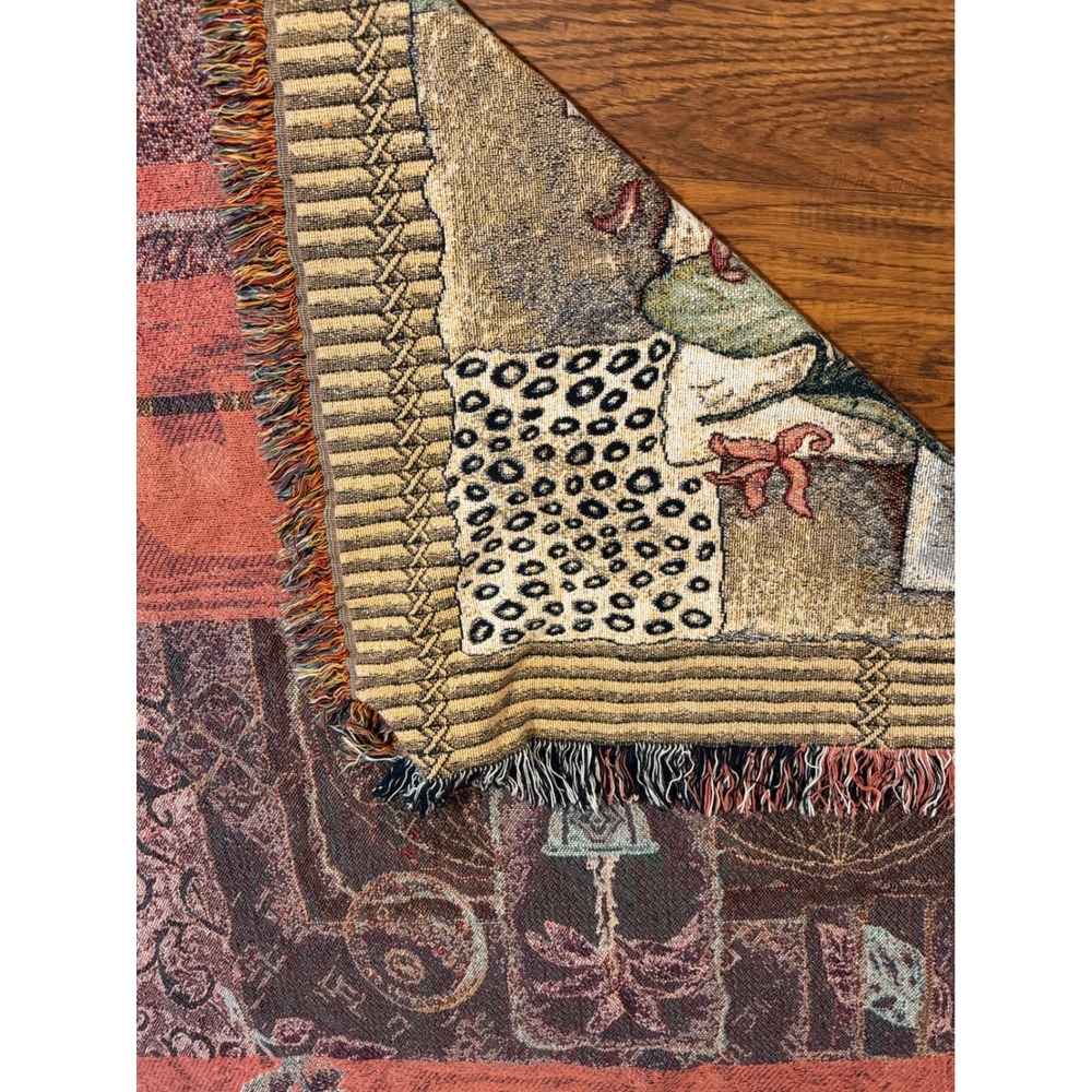 Vintage Safari World Map Woven Tapestry Throw Blanket Elephant Lion Fringe Boho - Picture 4 of 4